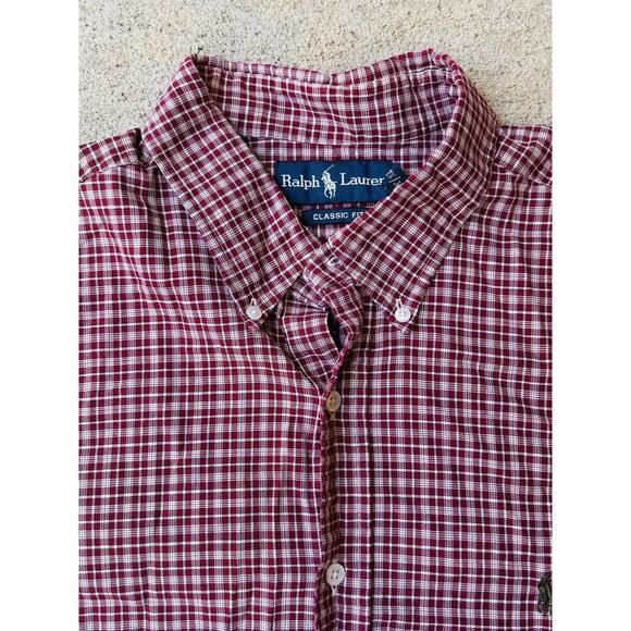 Ralph Lauren Maroon And Tan Plaid Shirt Men XL Button Front Classic Fit tartan - Picture 1 of 7